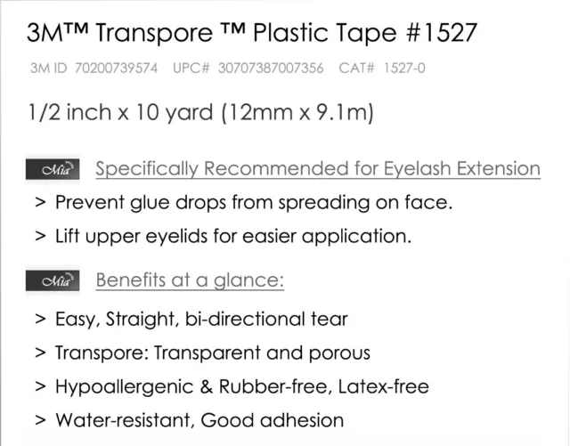 [0.5''] Transparent 3M Tape Eyelash Extension Clear Medical Transpore Breathable 3
