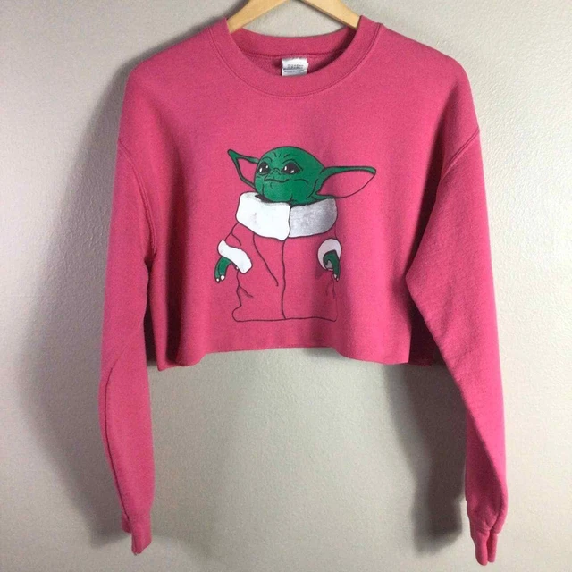 Star Wars Christmas Baby Yoda Grogu Long Sleeve Crop Top Pink Medium