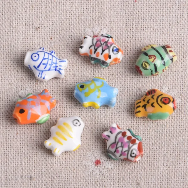 5stk Fische Form 12x15mm Handgefertigt Malerei Keramik Porzellan Lose Perlen