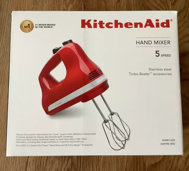 New KitchenAid 5-Speed Ultra Power Hand Mixer khm512er Empire Red