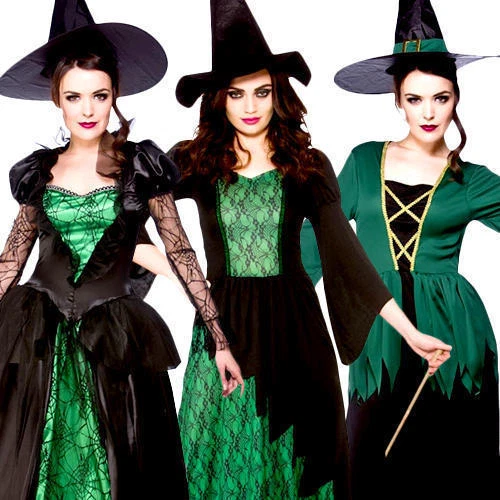 LADIES GREEN WITCHES of Eastwick Fancy Dress Halloween Spooky