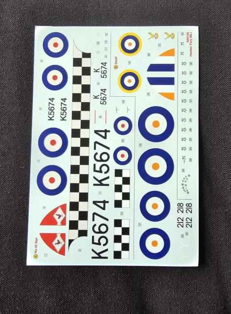 unused airfix 1:48 decals for hawker Fury I A04103