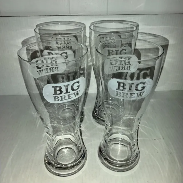 Set of 4 Big Brew Pilsner Bear Tall Clear Glass Drinking Cup 8.75” Tall 26 oz