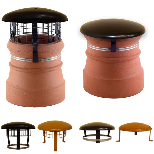 CHIMNEY POT COWL / Cap & Mesh Wood / Log Burner Stove Flue Topper
