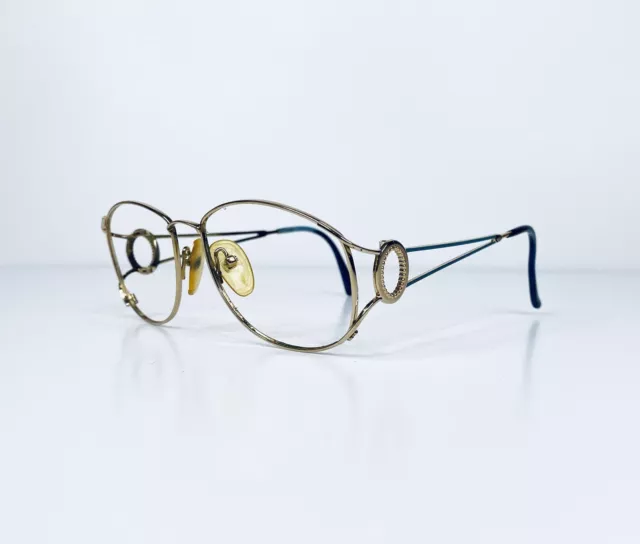 Vintage Christian Dior Gold Blue Metal Oval Glasses Temple Austria 55 15 130