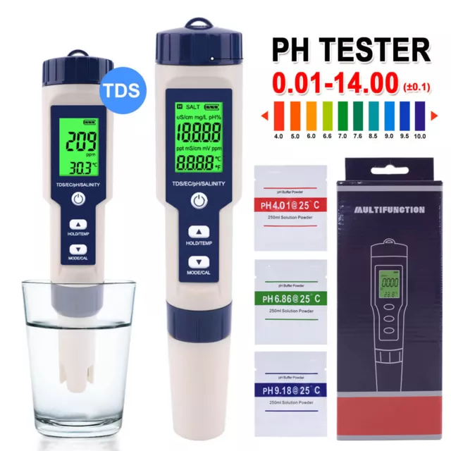 5 in 1 PH Meter TDS EC Salinity Temperature Digital Water Quality Monitor Tester