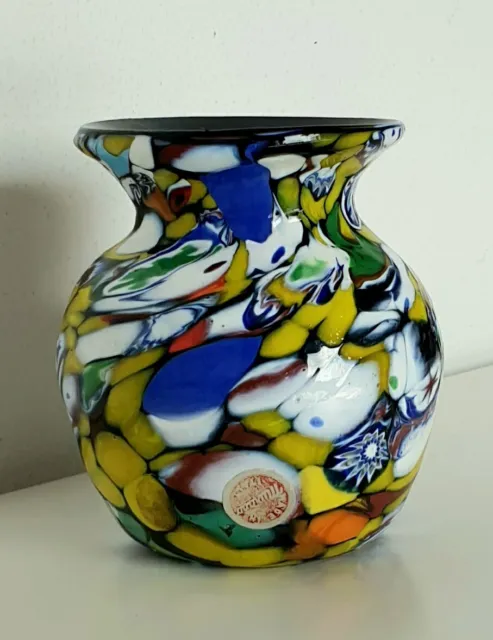 Piccolo Vaso In Vetro Di Murano Con Murrine Vintage .