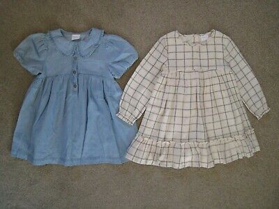 Brand New F&F Girls Grid Check & Blue Dress Set Bundle - 2 Pack - 3-4 Years
