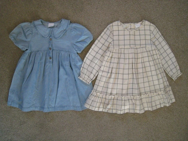 Brand New F&F Girls Grid Check & Blue Dress Set Bundle - 2 Pack - 3-4 Years
