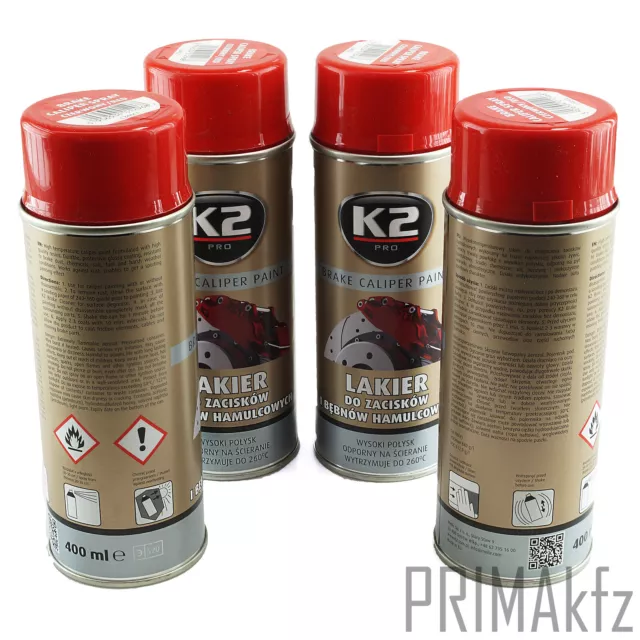 4x ORIGINAL K2 Bremssattellack Spray Brake Caliper Paint Rot 400ml 2