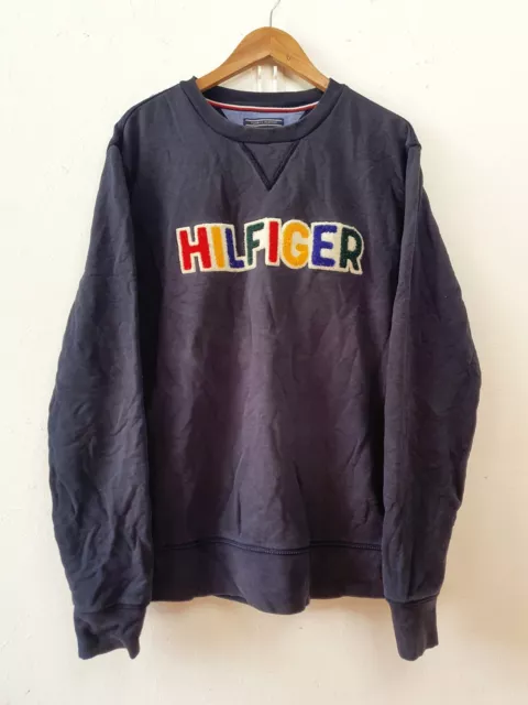 Tommy Hilfiger Crewneck Sweatshirt Mens Size Extra Large Blue Chenille Letters