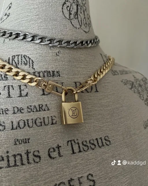 Reworked Vintage Chunky Louis Vuitton Padlock Necklace Gold Necklace