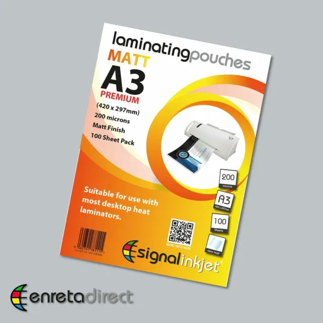 A3 Premium Matt Laminating Pouches - 200 Microns - 100 Sheet Packs