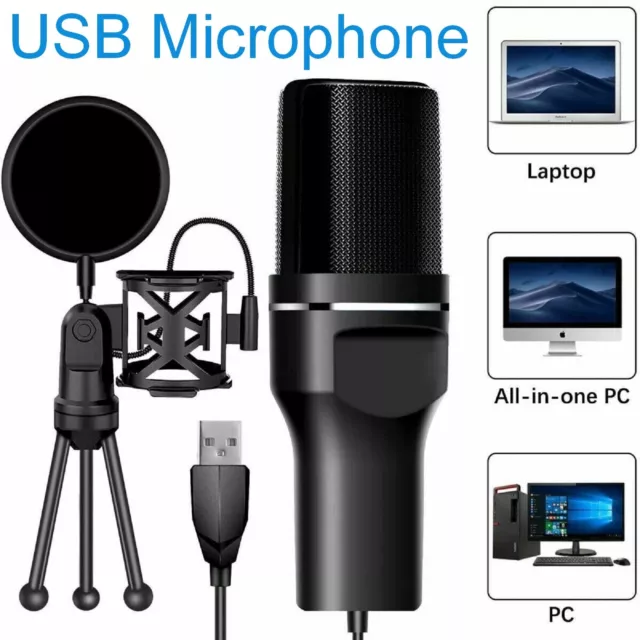 Microphone USB Condenser Podcast For Gaming Recording Streaming Mic With Stand