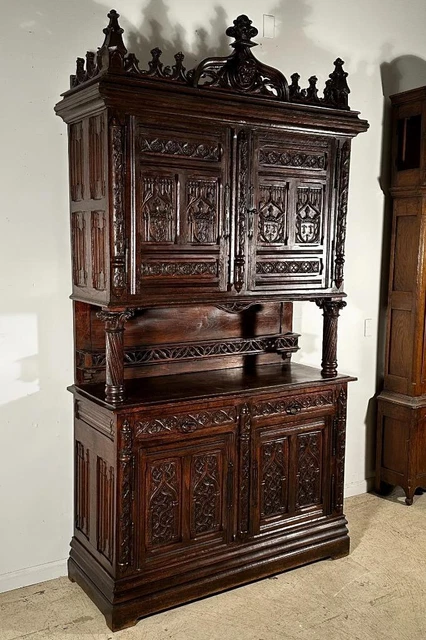 Antique French Gothic Revival Sideboard/Buffet/Server. Made in Paris, Signed