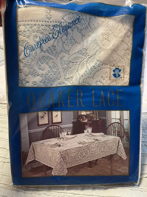 VTG Carefree Elegance Quaker Lace Tablecloth 70x90 Rectangle Natural White coton