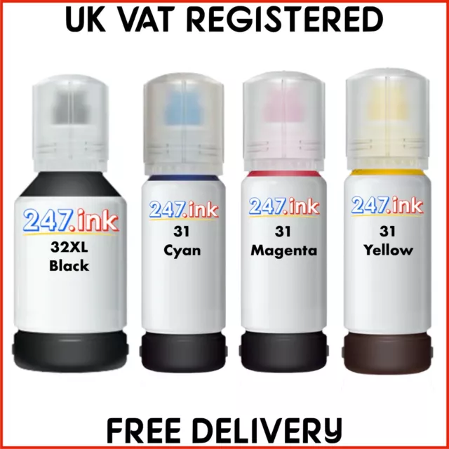 4x Litre Ink Refill Dye Bottles HP Smart Tank 559 570 600 650 655 7005 7305  7605