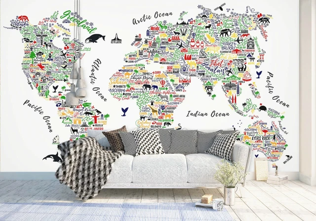 Papier Peint Adhésif 3D Carte Du Monde - 407NAM - Auto-Collant Décoratif