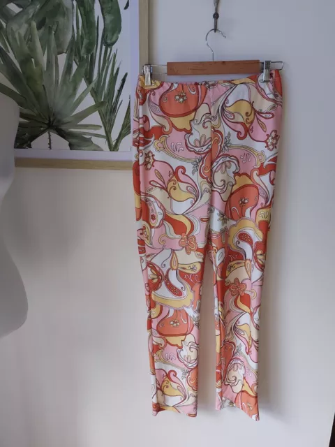 BOOHOO Sz 12 M Fitted Flower Power Pants retro style flowers festival boho