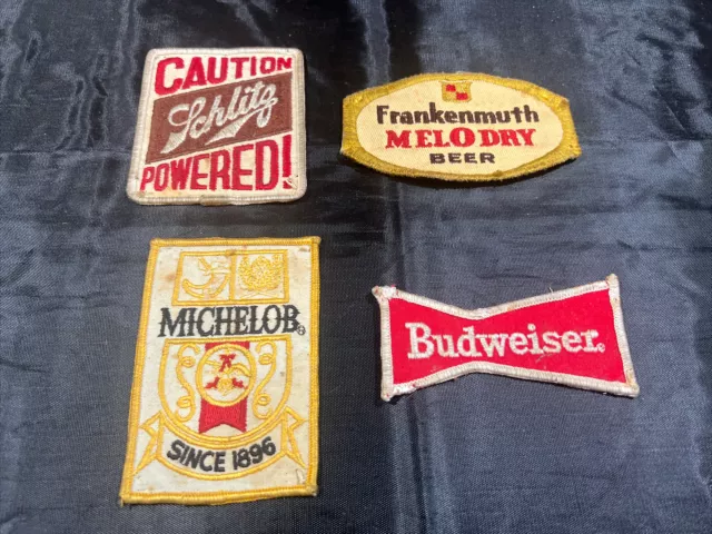 Set Of 4 VINTAGE Budweiser Schlitz Michelob Frankenmuth Beer Embroidered Patches