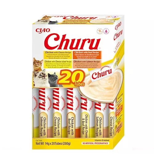 Friandises pour chats en purée - 4 saveurs de bœuf et poulet - 20 tubes x 14g