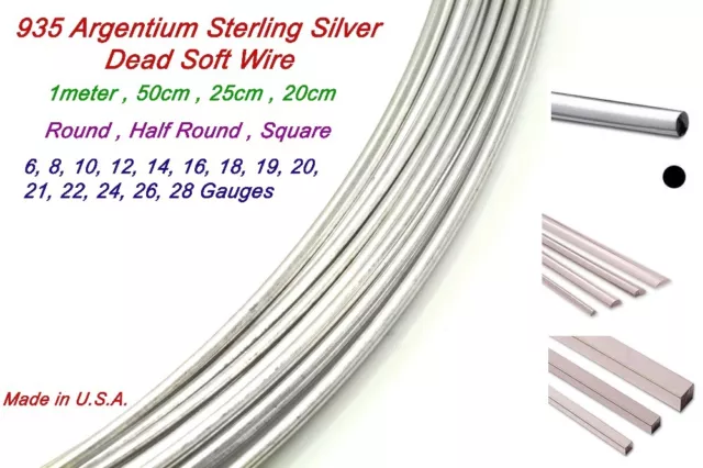 Argentium Sterling Silver Half Round,Round,Square Wire Dead Soft  28Ga ~ 6Ga