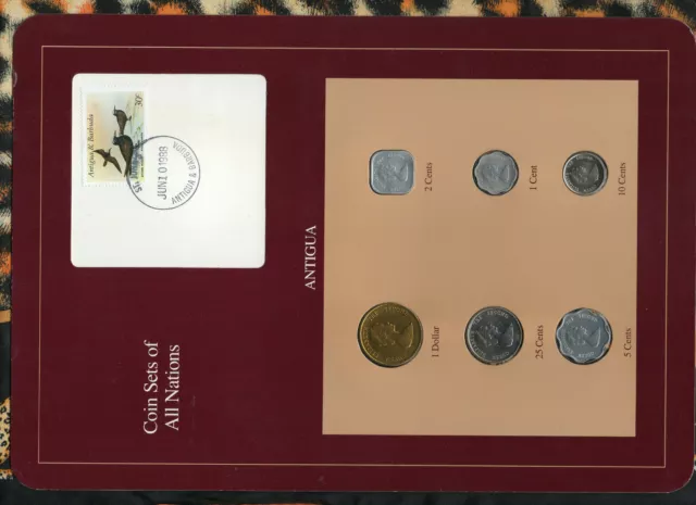 Coin Sets of All Nations Antigua E.C.w/card 1981-1989 UNC 25 cent 1989 1 ct 1983