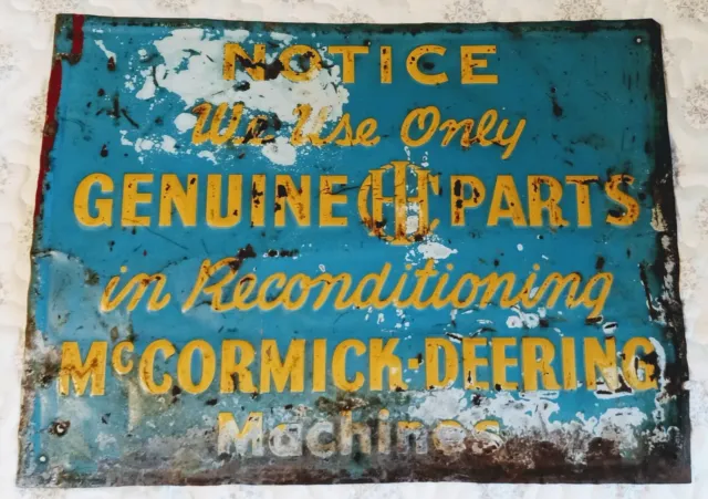 RARE 1940s? "WE USE ONLY GENUINE IHC PARTS" McCormick-Deering Machines SIGN