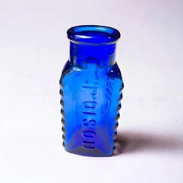 Cobalt Blue Poison Bottle, Triangular Bottle, Triloids, Hobnails, Collectible N1