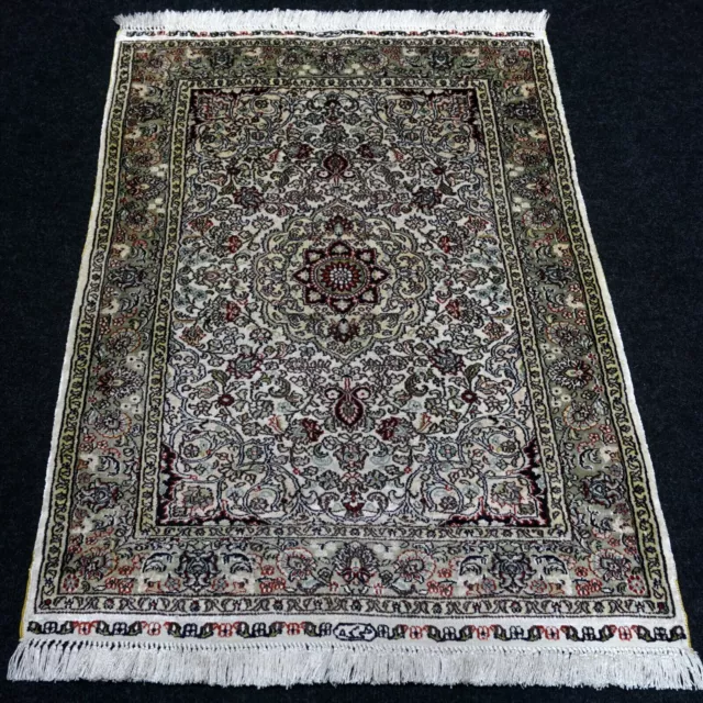 Seidenteppich Hereke 95 x 63 cm Seide Beige Orient Teppich Signiert Handgeknüpft