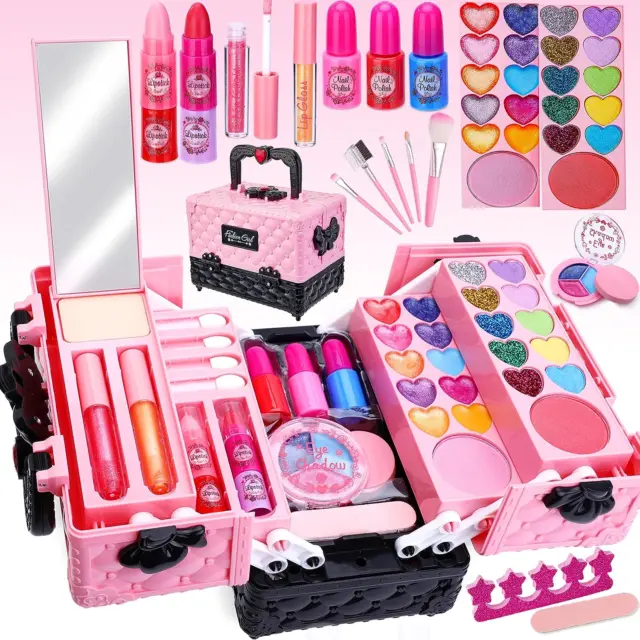 Kinderschminke Set Mädchen Mit Schminkkoffer, Waschbares&Safe Make up Spielzeug,