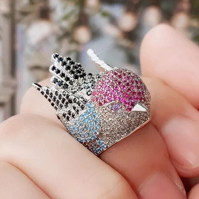 3Ct Round Lab Created Diamond Rainbow Bird for Women Ring 14K White Gold Plated