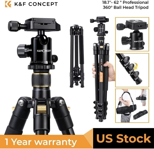 K&F Concept 61.4"Carbon Fiber Camera Tripod Monopod 15kg Load A255C2+BH-35L