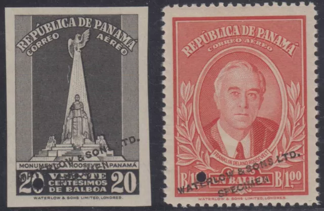 PANAMA 1948 ROOSEVELT Sc C102 & C104 IMPERF & PERF PROOFS + "SPECIMEN" MNH VF