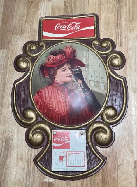 Vintage Coca Cola 1977 Calendar 3D Plastic Advertising Wall Sign Victorian Woman