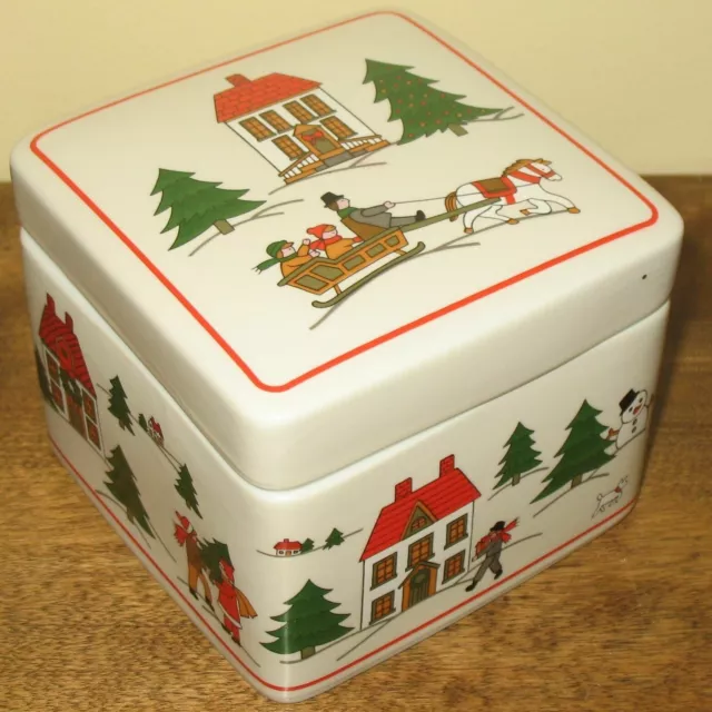 Joy of Christmas Jamestown Trinket Dish Box China Square Horse Drawn Sleigh