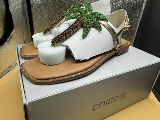 Chico ‘s Beaded Palm Thong Sandals - Style 570346982 New In Box