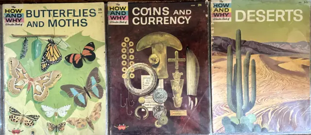 HOW AND WHY WONDER BOOKS - Lot of 3 (Butterflies, Coins, Deserts) - 1960s