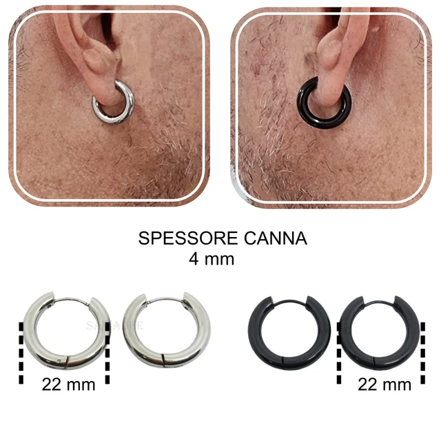 Acciaio Inox Orecchini A Cerchio Pattina Huggies Argento Nero Oro 16 19 22 - Foto 3