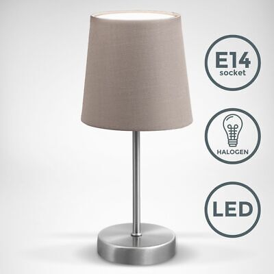 Lampe de table design moderne tissu taupe pied métal lampe de chevet  LED E14