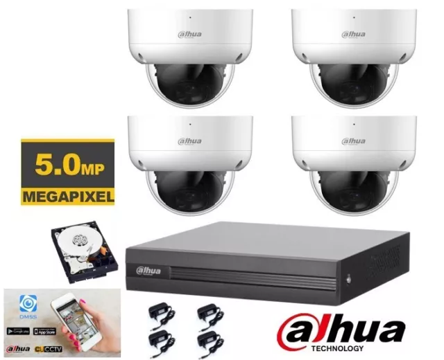 Kit Videosorveglianza Dahua Dvr 4 Canali 4 Telecamere Dome Turret 5 Mpx Hd 500Gb