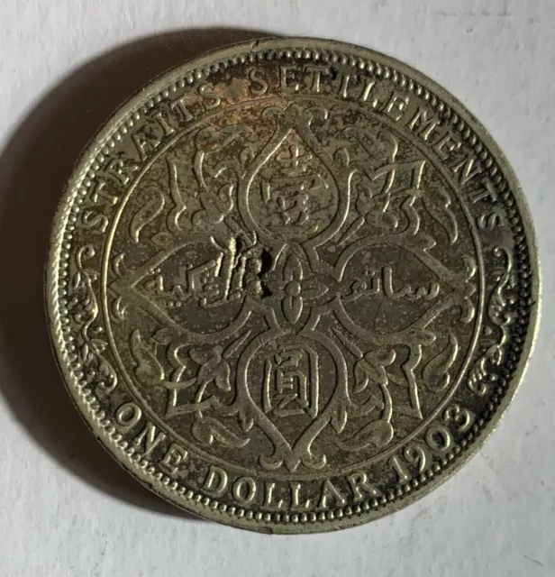 1904 Straits Settlements Silver Dollar Coin with Chinese Chopmark