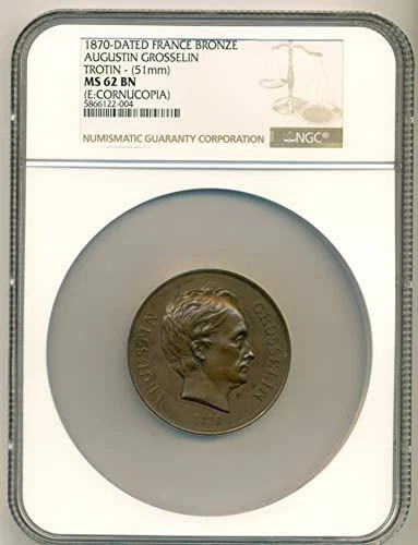 France 1870 Dated Bronze Medal Augustin Grosselin by Trotin MS62 BN NGC