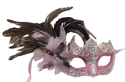 Mask from Venice Colombine IN Tip Silver Pink And Feathers Paper Mache 22434