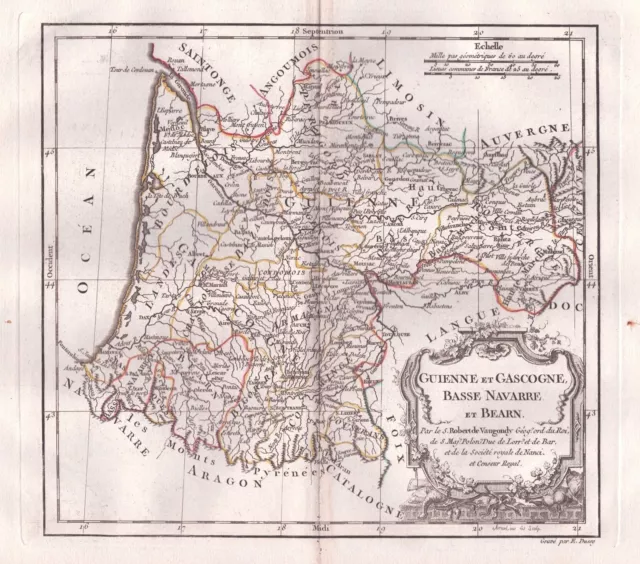 Gascogne Navarre Bearn Guyenne France Karte map carte Vaugondy engraving 1780