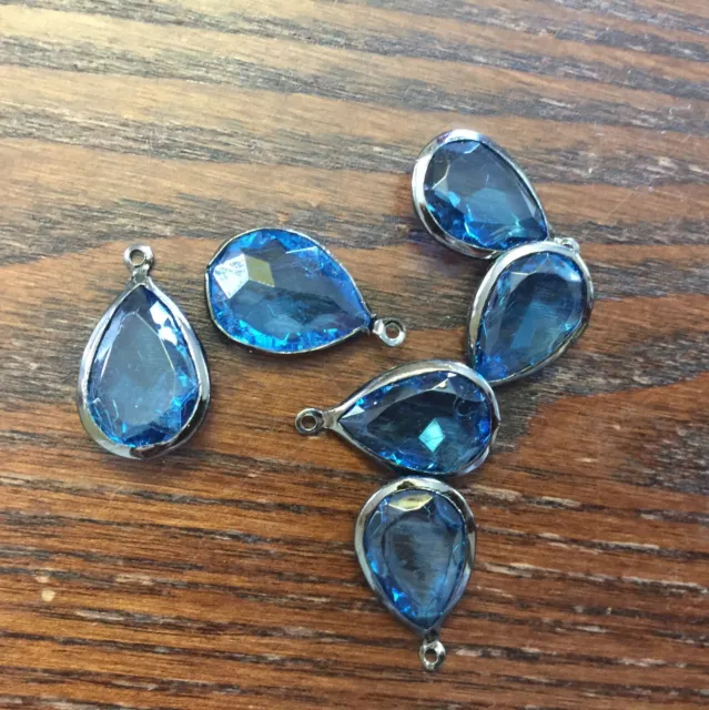 Vintage NOS Can Blue Lucite Faceted Pear Drop Gunmetal Drops Charms Findings Lot