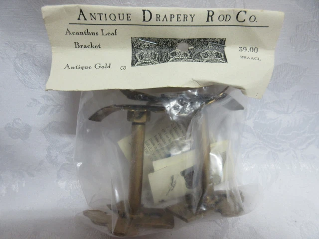 Vtg. Antique Drapery Rod Co.: Acanthus Leaf Bracket Pair, by A R Co, $39 Org MIP