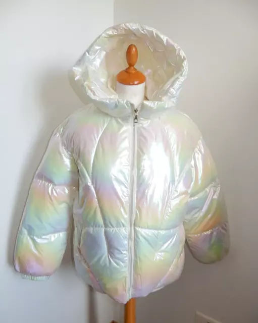 doudoune T46 blanc nacré holographique chaude matelassé capuche zip manche 744a