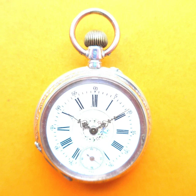 Uomo Orologio Tascabile, Argento 0,800, " Blümchen ", Zyl Hemmung, Buona
