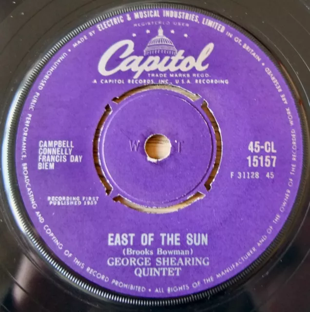 George Shearing Quintet East Of The Sun 7" Capitol (1959) Vg+ Jazz Gt Britain